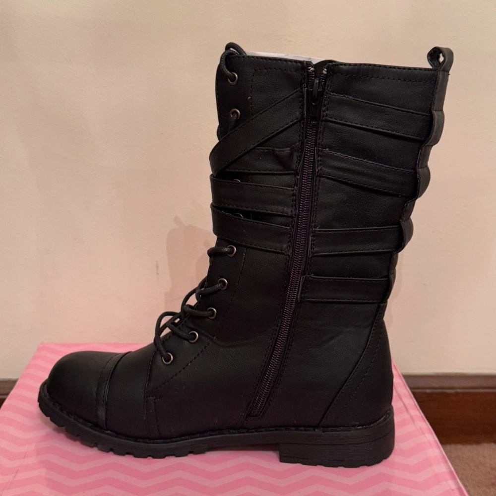 HAILEY JEANS CO JIMBA BLACK MOTO BIKER MOTORCYCLE COMBAT BOOTS SANDALS SIZE 8.5 - Picture 2 of 3